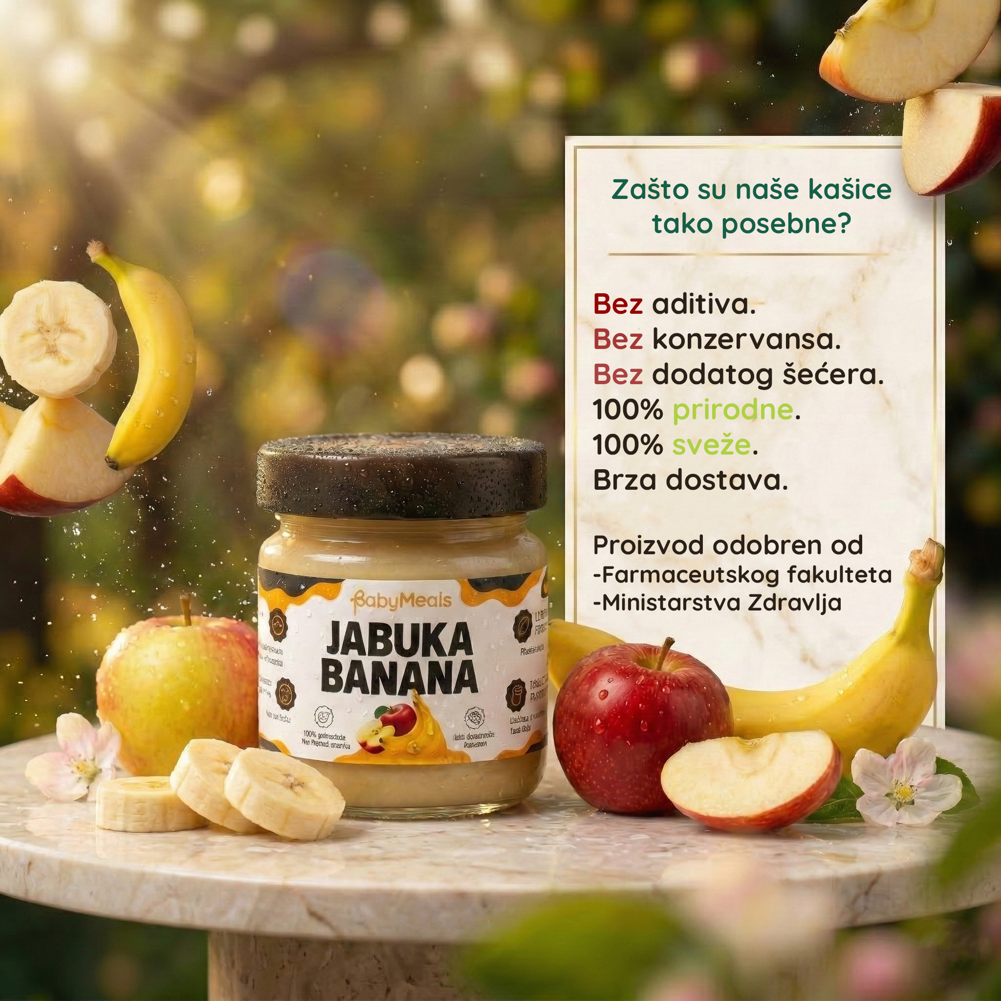 Sastojci kašice — sveža jabuka i banana