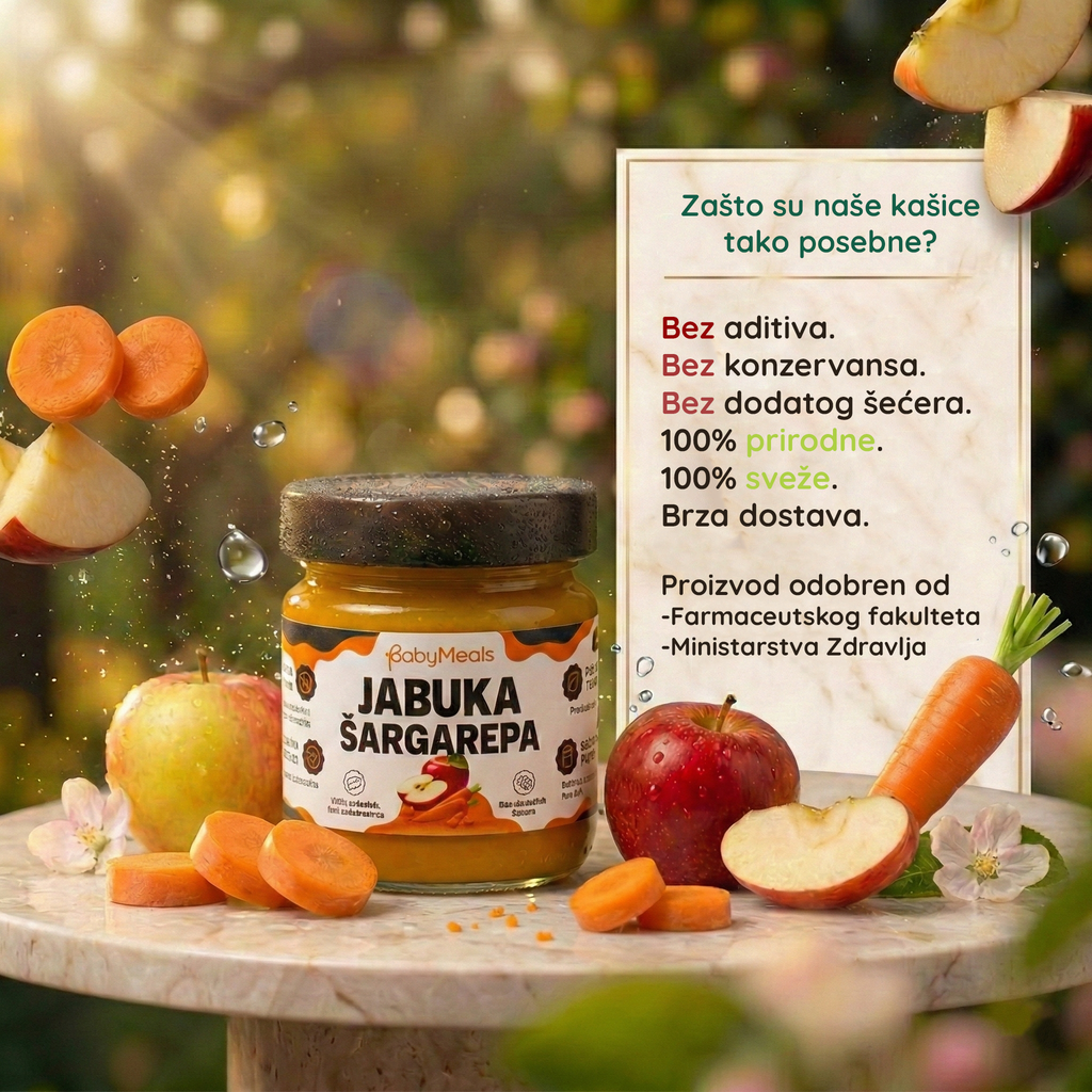 Sastojci kašice — sveža jabuka i šargarepa