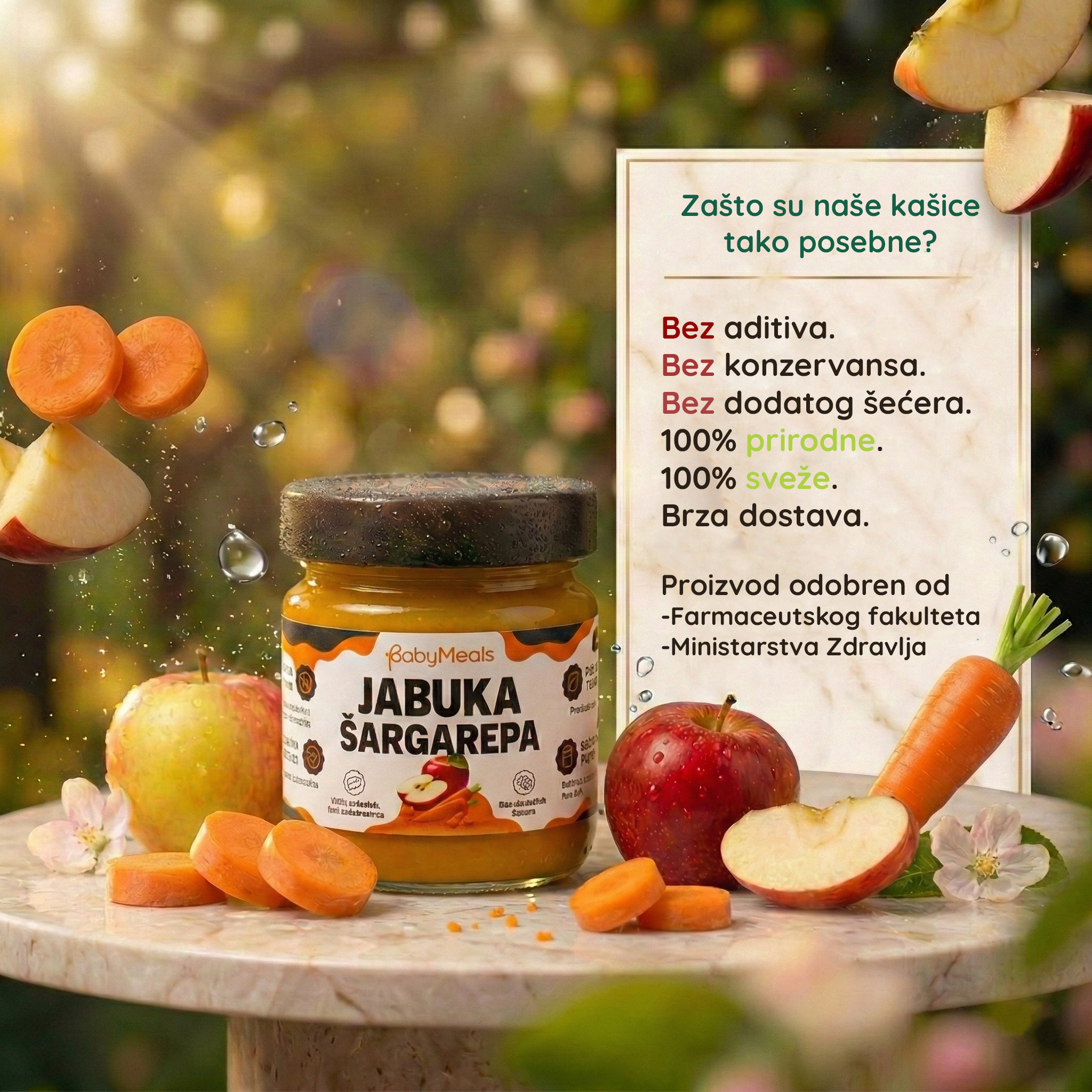 Sastojci kašice — sveža jabuka i šargarepa